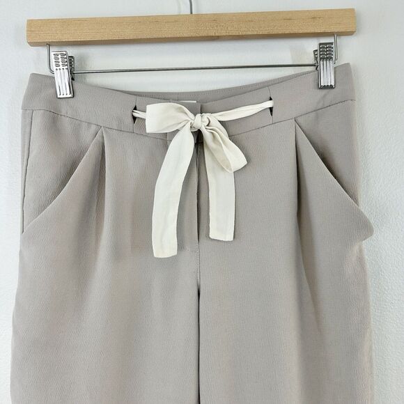 Aritzia Wilfred Pants Womens 00 Gray Allant Cropped Ribbon Waist Tie Crepe Capri - Picture 4 of 16